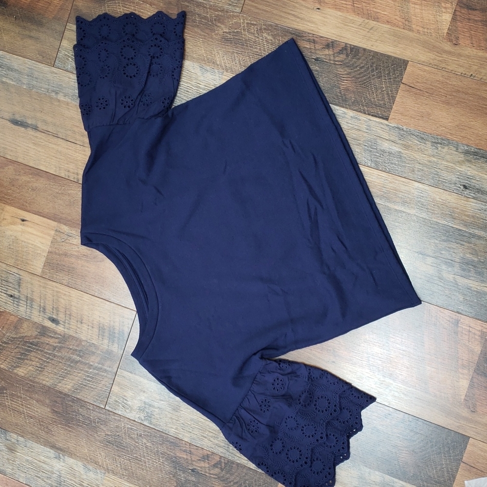 Love, Fire Navy Blue Boxy Cropped Sweatshirt with Eyelet Lace Sleeves, Size XS